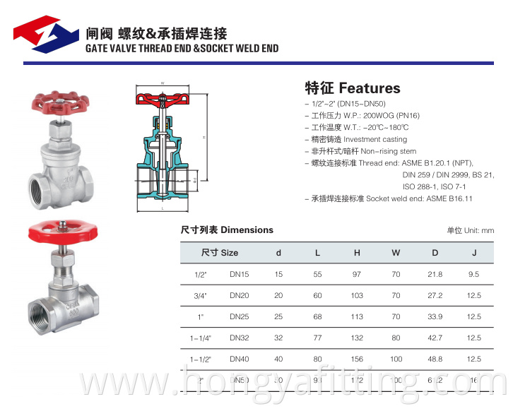 Stainless steel gate valve threaded end